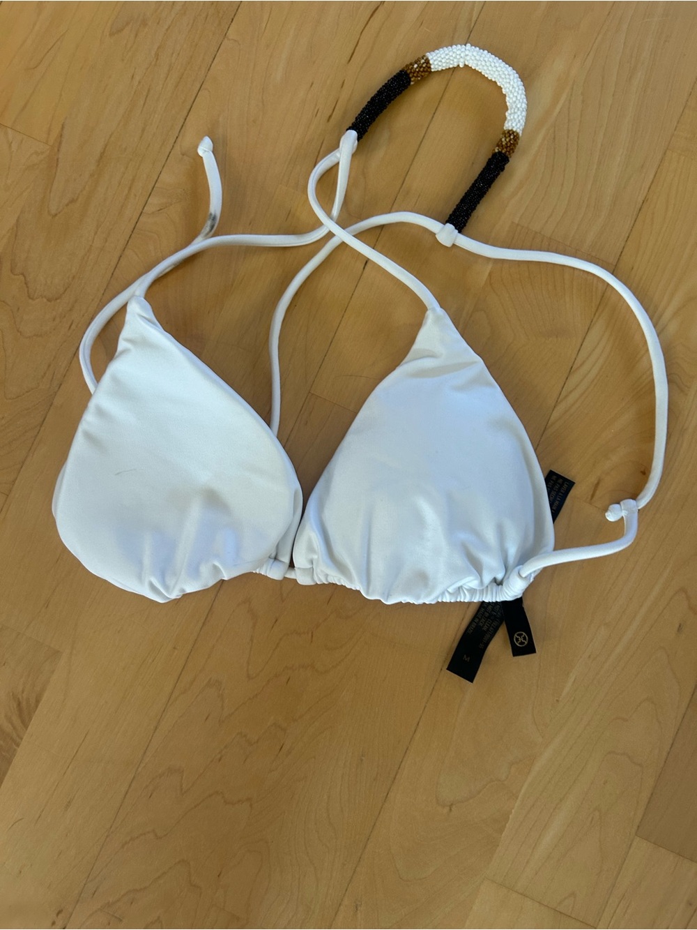 Banana Republic White Triangle Beaded Halter Bikini Top